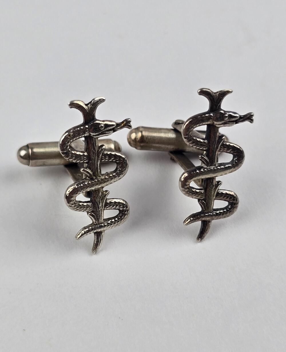 Rod Of Asclepius Sterling Silver Cufflinks Medicine Doctor EMT